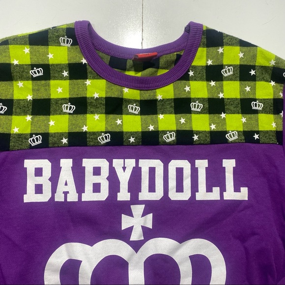 Baby Doll Vintage Japanese Brand Y2K Green Purple Checkered Streetwear Size M - Picture 6 of 13